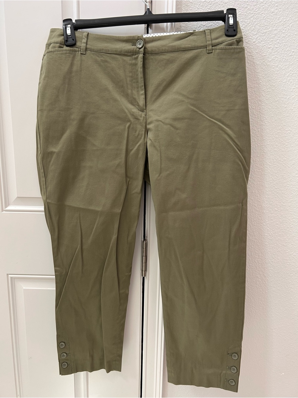 Talbots Olive Green Cropped Button-Hem Pants